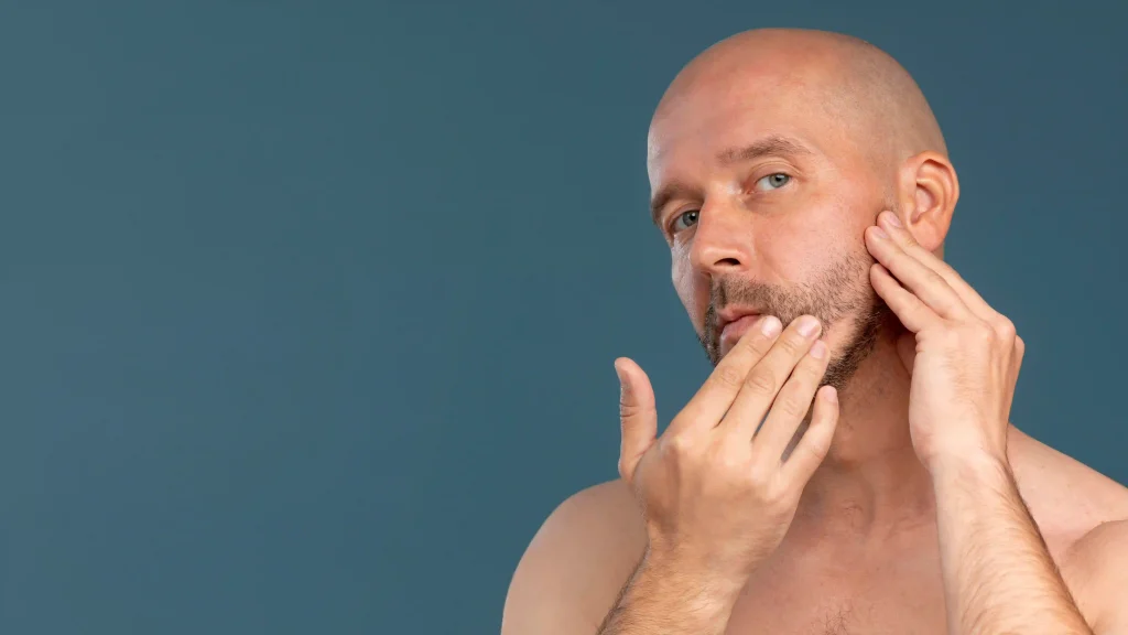 hombre sin pelo con alopecia areata en barba: causas y tratamiento